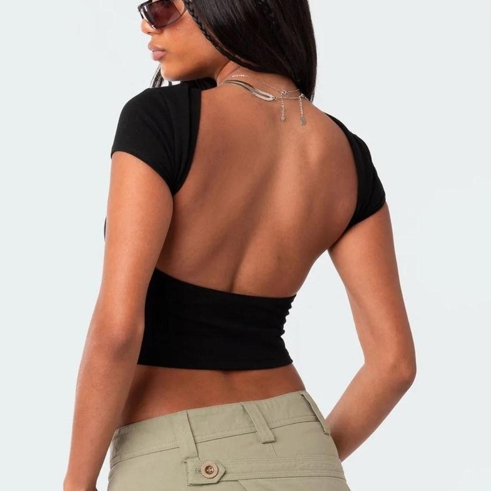 Black Open-Back Crop Top